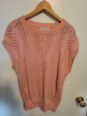 Light Pink Openwork Crewneck Knit Top